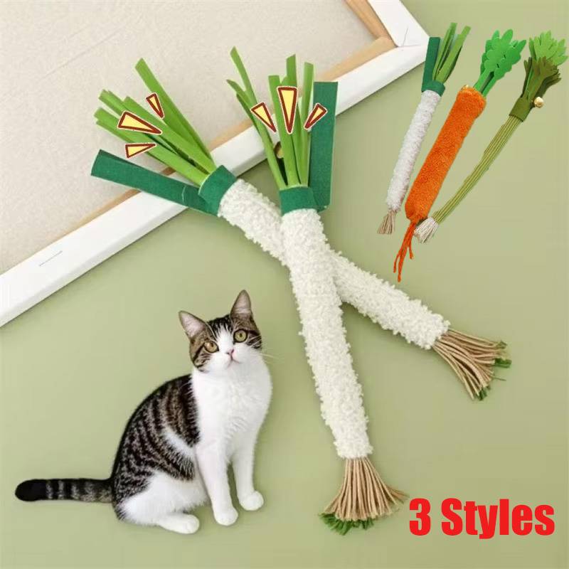Cat Chew Toy Scallion-Shaped Catnip Molar Stick Bell for Kitten Teething Relief Teeth Cleaning  Training Cat Toy
