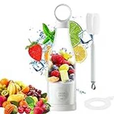 Bärbar mixer, 450ml Mini Blender Smoothie Fresh Juice Blender Bottle Trådlös USB Uppladdningsbar Personlig Mixer Med Rengöringsborste För Resor Kontor (Vit)