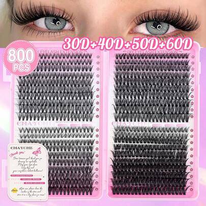 800/740/720 st individuella fransar, 10D+20D+30D+40D/30D+40D+50D+60D/50D+60D+80D+100D+120D+150D gör-det-själv-klusterfransar 10–16 mm D-böjda, lämplig