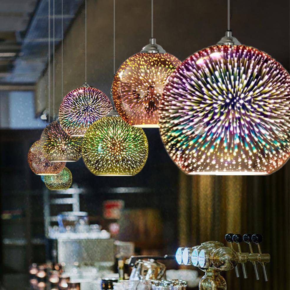 Ljuskrona i glas i taket Färgglad 3D-ljuskrona LED Färgglada fyrverkerier E27 sovrumslampa Restaurang Dekorativ ljuskrona