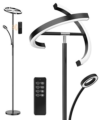 ANTENLICHT Stehlampe LED Dimmbar|Schwarz Stehleuchte 20W mit 7W Leselampe