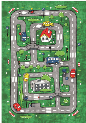Barnmatta - Village Road (grön) (Storlek: 160 x 230 cm)