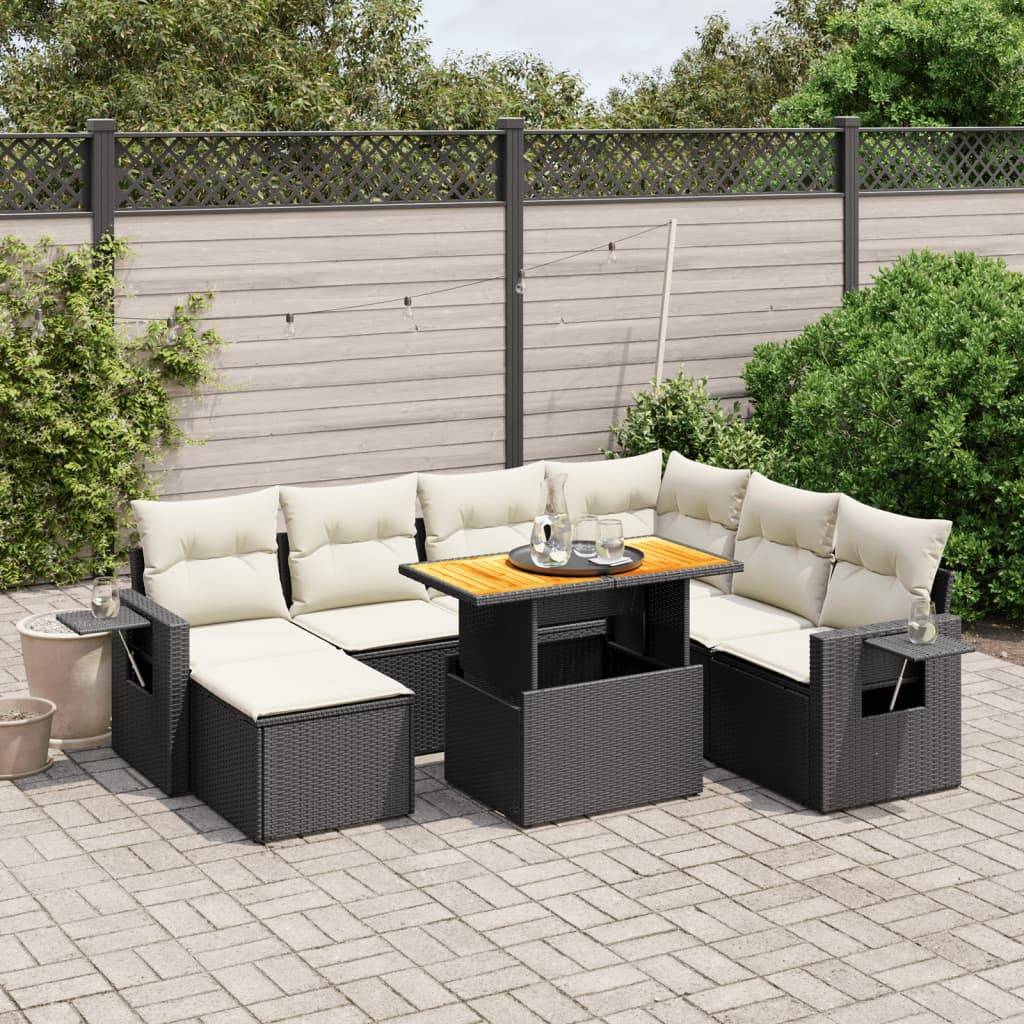 Sofasæt Til Haven 8 Dele Med Hynder Polyrattan - 1 / Sort og cremefarvet / 3x hjørnedel 3x midterdel fodskammel bord