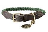 HUNTER LIST Hundhalsband, tau, läder, maritim, slitstark, väderbeständig, smidig, 50 (S-M), oliv