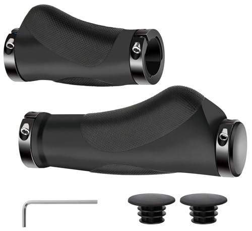 Nutmanel Ergonomiska cykelhandtag 22 mm, styre av halkfritt gummi med dubbel lås-on-design, MTB-handtag för e-cykel, stadscykel, turcykel, trekkingcykel