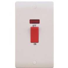 ESR Sline 45A White 2G DP 230V Electric Cooker Wall Plate Switch With Neon