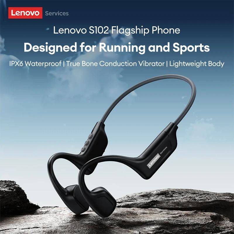 Original Lenovo S102 Benledningshörlurar V6.0 Trådlösa Sportluftledningshörlurar HiFi-ljud Simheadset IPX6 Vattentät Öronsnäcka Stereo orange