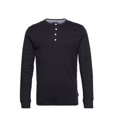 Solid Granddad L/S Tops T-Langærmet Skjorte Black Lindbergh