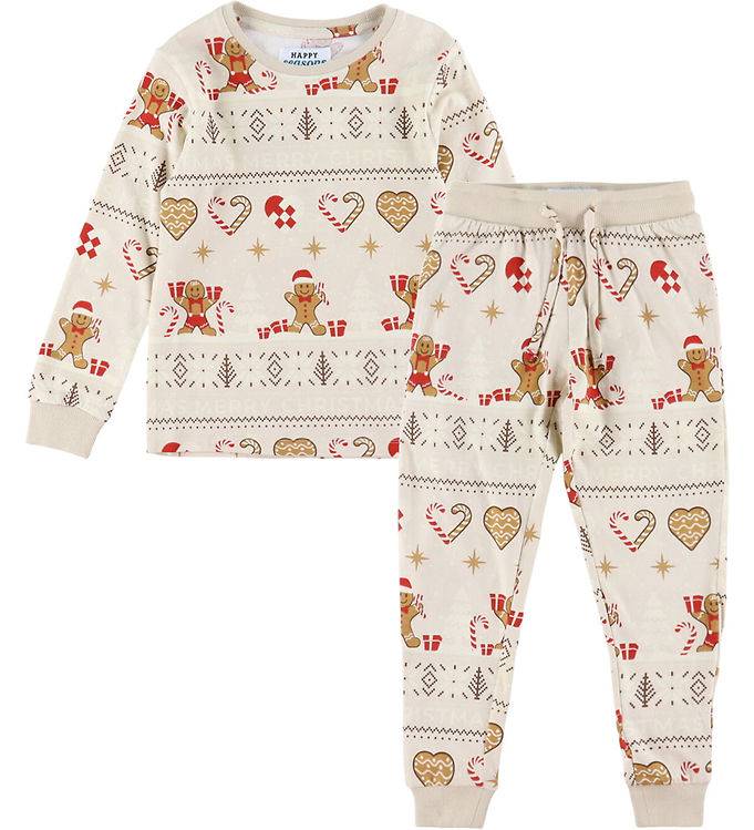 Jule-Sweaters Nattøj - 2-Delt - Christmas Cookie - Beige - Jule-Sweater - 3-4 år (98-104) - Nattøj 2-delt