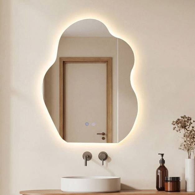 LED-badrumsspegel – asymmetrisk, imfri, minnesfunktion, 70x50 cm
