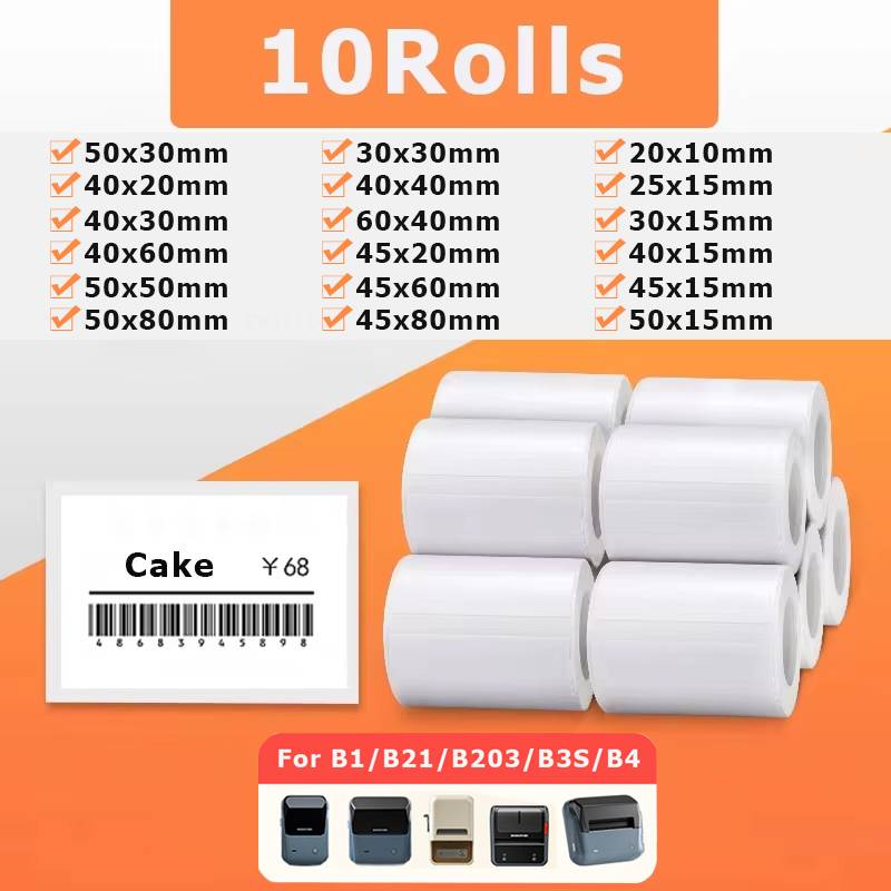 10 Rolls Niimbot B1 B21 B3S B31 B203 B4 Thermal Label 40x30mm 40x60mm 50x30mm 60x40mm 40x20mm Waterproof Retail Store Sticker