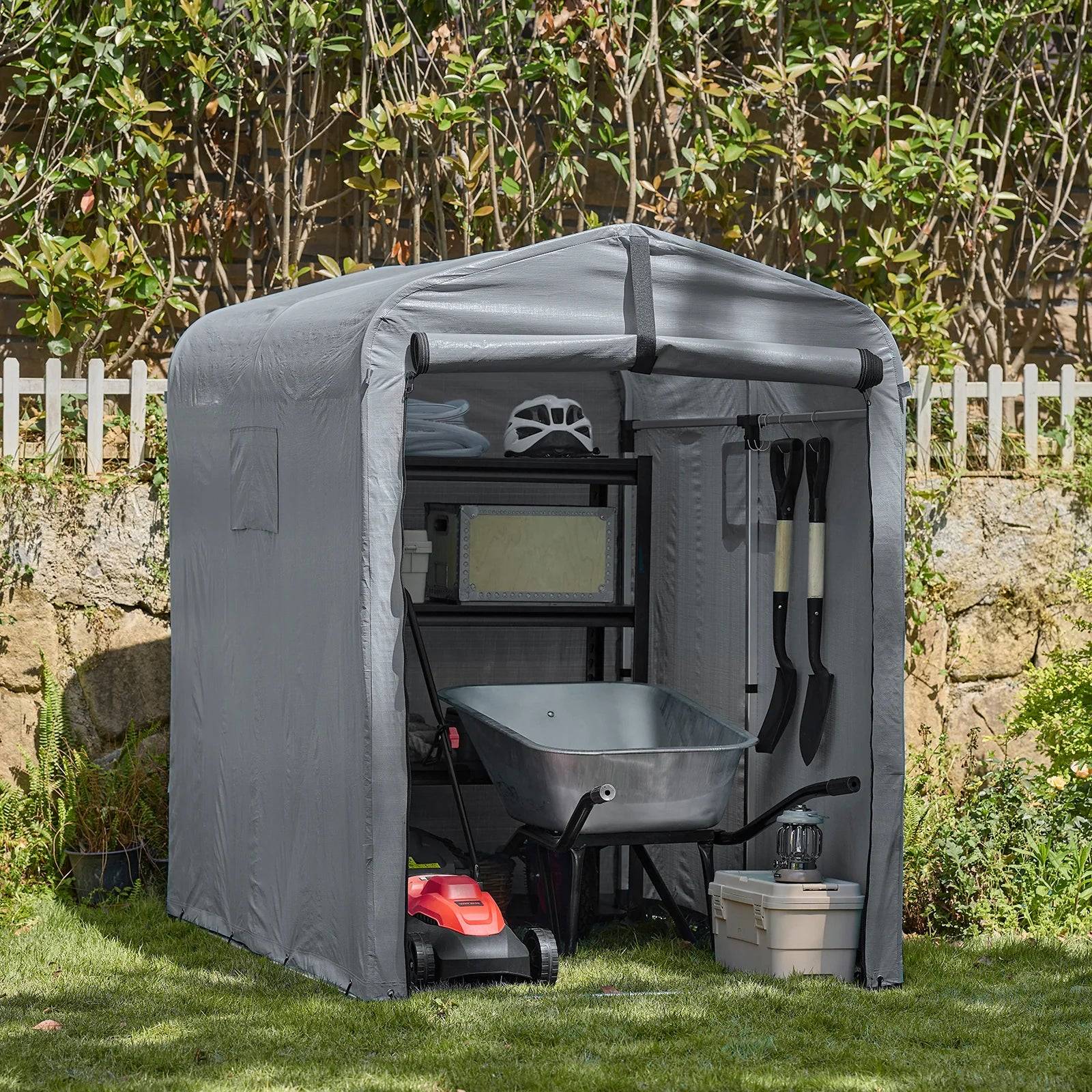 Robust og vejrbestandig cykel- og havegarage, grå, 120 x 163 x 176 cm