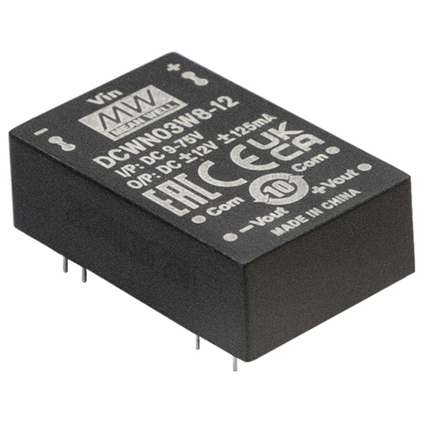 MEAN WELL DCWN03W8-12 DC/DC-omvandlare 24 V -12 V -0.125 A 3 W Innehåll 1 st