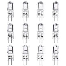 Förpackning med 12 G4-halogenlampor, 12 V, 10 W, dimbar, varmvit 2 700 K, 140 LM, Halogen lampa med låg spänning, G4, klar kapsel, för ljuskrona, skåp, taklampor