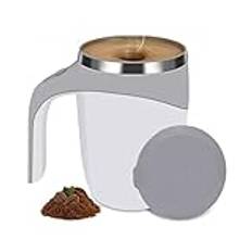 Självomrörande Mugg 380ML Automatisk Blandningskopp 304 Rostfritt Stål Automatisk Magnetisk Kaffemugg med Lock för Hemmakontorsresor (Vit)
