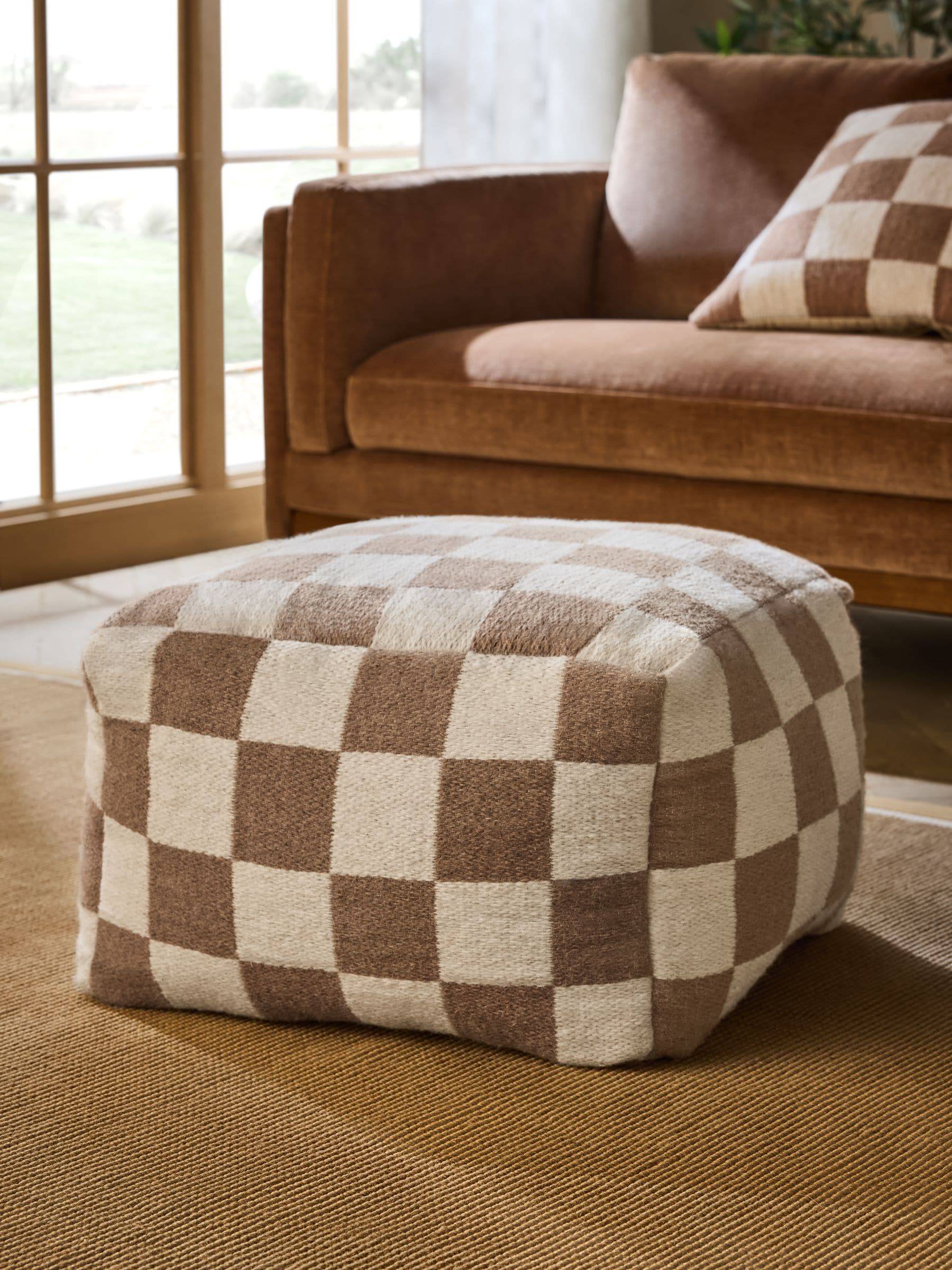 Next Natural Woven Check Cube Pouffe