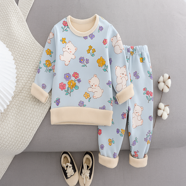 Mini Fashion™ - Cartoon Fleece-pyjamas för barn Blå – Trädgårdsbjörn / Storlek 130 (6-7 år) | Pedagogiska Träleksaker