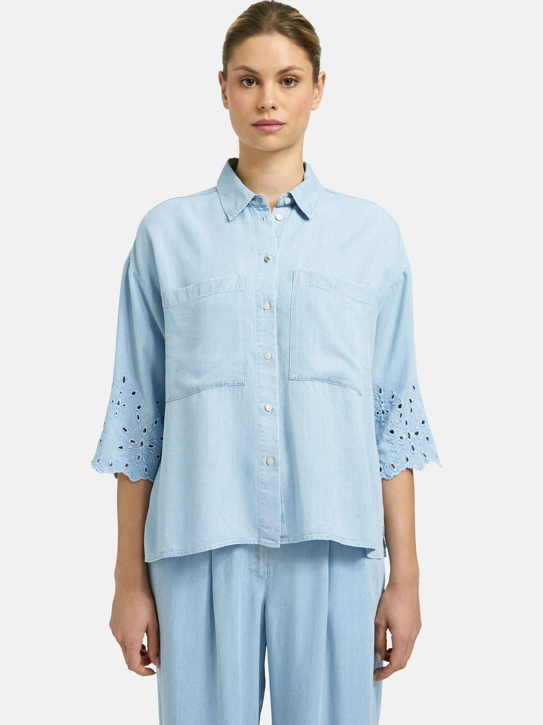 Smith & Soul Smith & Soul Blue Embroidered Lyocell Denim Blouse