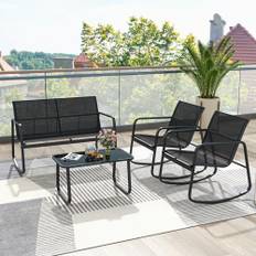 GIANTEX 4 delar Trädgårdsmöbler, loungeset, set med soffbord och trädgårdsbänk och 2 gungstolar, textil, balkongmöbler med mjuk gungrörelse, utemöbler, trädgård, sittgrupp 4 personer