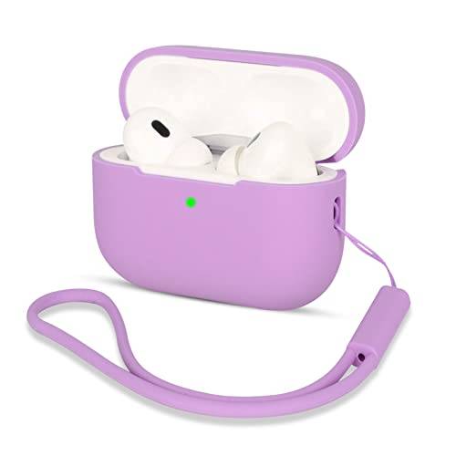 AOTUAO Kompatibel med AirPods Pro 2 fodral, silikon, stötsäkert skyddsfodral för AirPods Pro 2. Generation 2022 fodral skydd med silikonsnodd, synlig främre LED, ljuslila