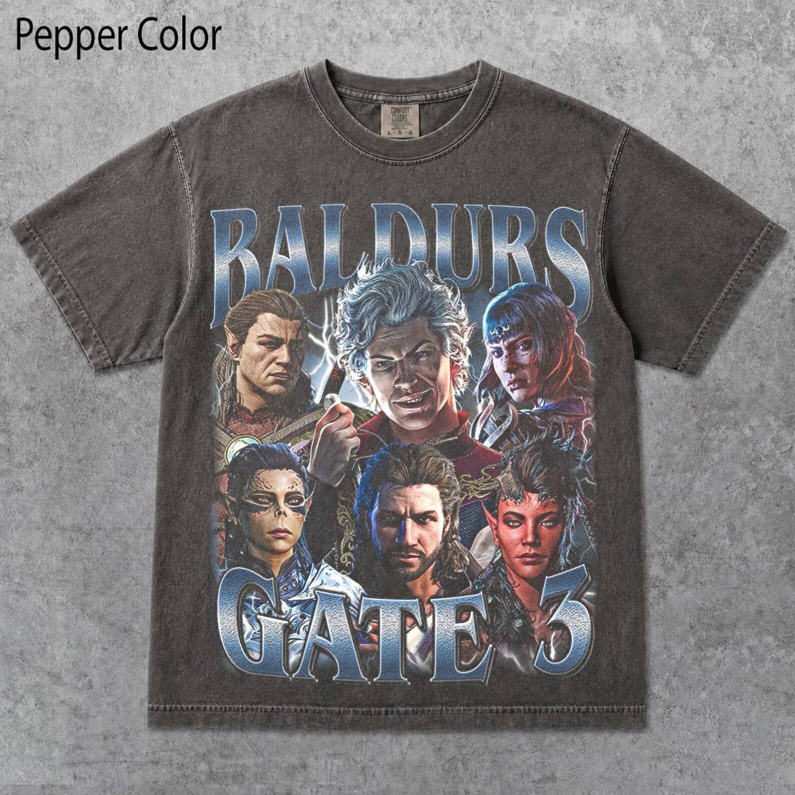 Baldurs Gate 3 T-shirt, Baldur's Gate 3 Karaktärer Vintage T-shirt, RPG Dataspel Porträtt, Grafisk T-shirt, Gåva För Kvinna och Man T-shirt FD cm gray