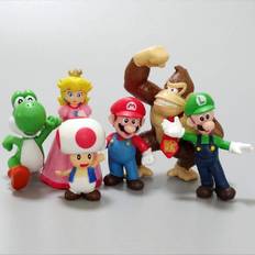 Super Mario Actionfigurer Legetøj Sæt Med 6 Mario Figurer Med Luigi Prinsesse Peach Yoshi Donkey Kong Og Toad Dekoration Kage Toppers I Æske
