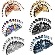 COOEAR Öronmätarsats, piercing tapers, örhängen, proppar, tunnlar, rostfritt stål expanderare, utsträckare, 1,6 mm till 10 mm, 36 delar set. e rostfritt stål, colore: BLÅ, cod. AUK-S0005L