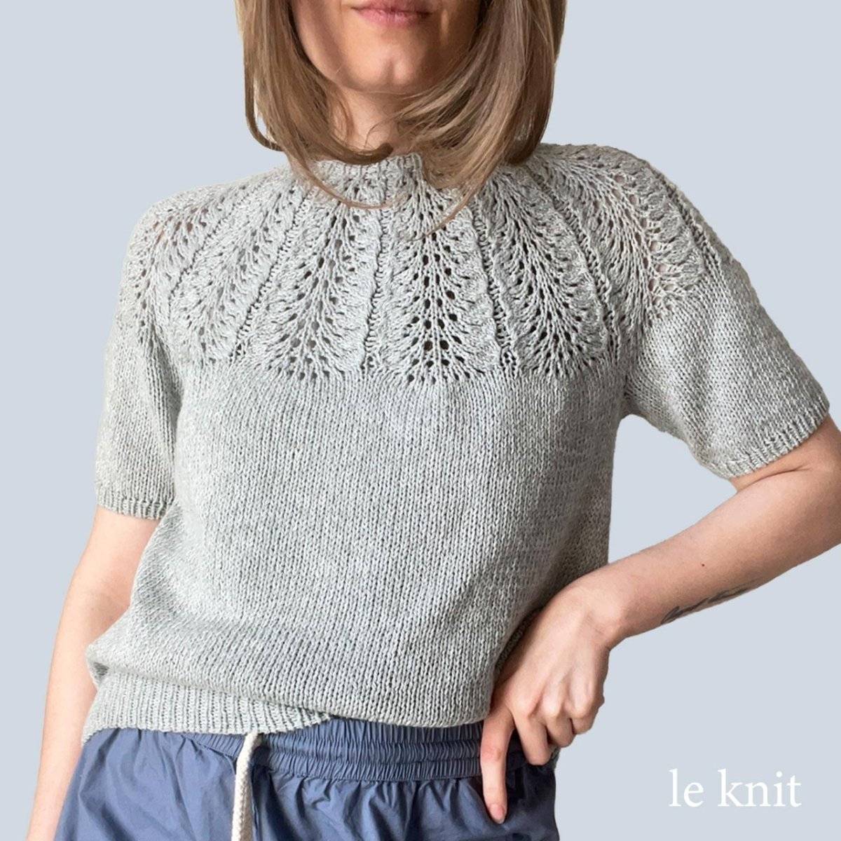 Strikkekit Palme Tee bluse fra Le Knit i Line garn fra Sandnes - 3XL-4XL: 9 nøgler garn