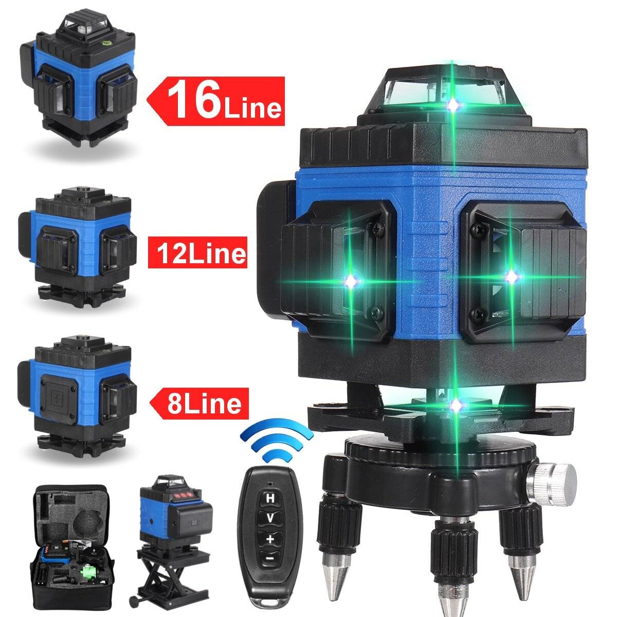 16/12/8 Linje 360° Horisontal Vertikal Kors 4D Grön Ljus Laser Nivå Självnivellerande Mäta Super Kraftfull Laserstråle