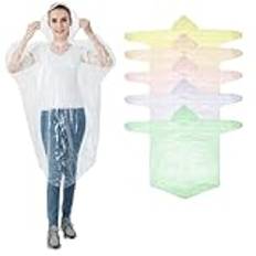 Igoera engångsregnponcho 5-pack regncape med huva för festival, konsert, vandring, cykel, camping, utomhus, engångs poncho mot regn, färgglad, 21-70 Tall