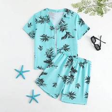 Tween Boy Tropical Print Beachwear Tvådelat Set - Grön (8Y,9Y,10Y,11Y,12Y)