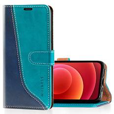 Mulbess Flip-fodral Skal för iPhone 12 / iPhone 12 Pro, Läder Skal med Korthållare, Läderfodral Plånbok, Stativ Skal, Fashionabla Ljus Blå