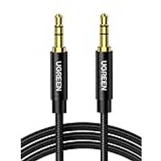 UGREEN 3.5 mm Hane till Hane Audio Kabel 3.5mm Aux Kabel Nylon Ljudkabel Kompatibel med iPhone 6/ 6S/ 5/ 5S /SE, iPad iPod Galaxy S7 För Hörlurar HiFi-System Bilradio Surfplatta Smartphone etc,Svart (0.5M)