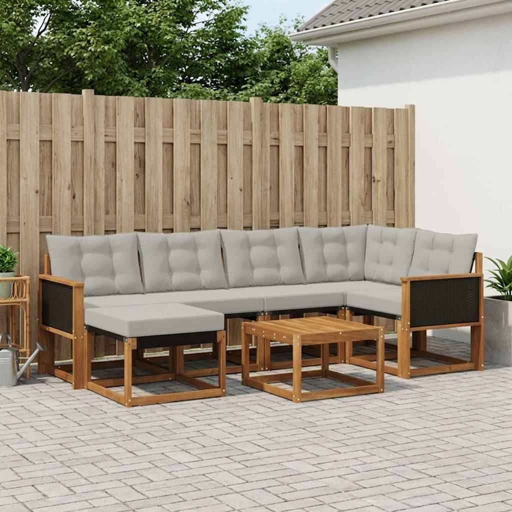 vidaXL Udendørs sofagruppe med pude 7 pcs Naturfarvet og lysegrå
