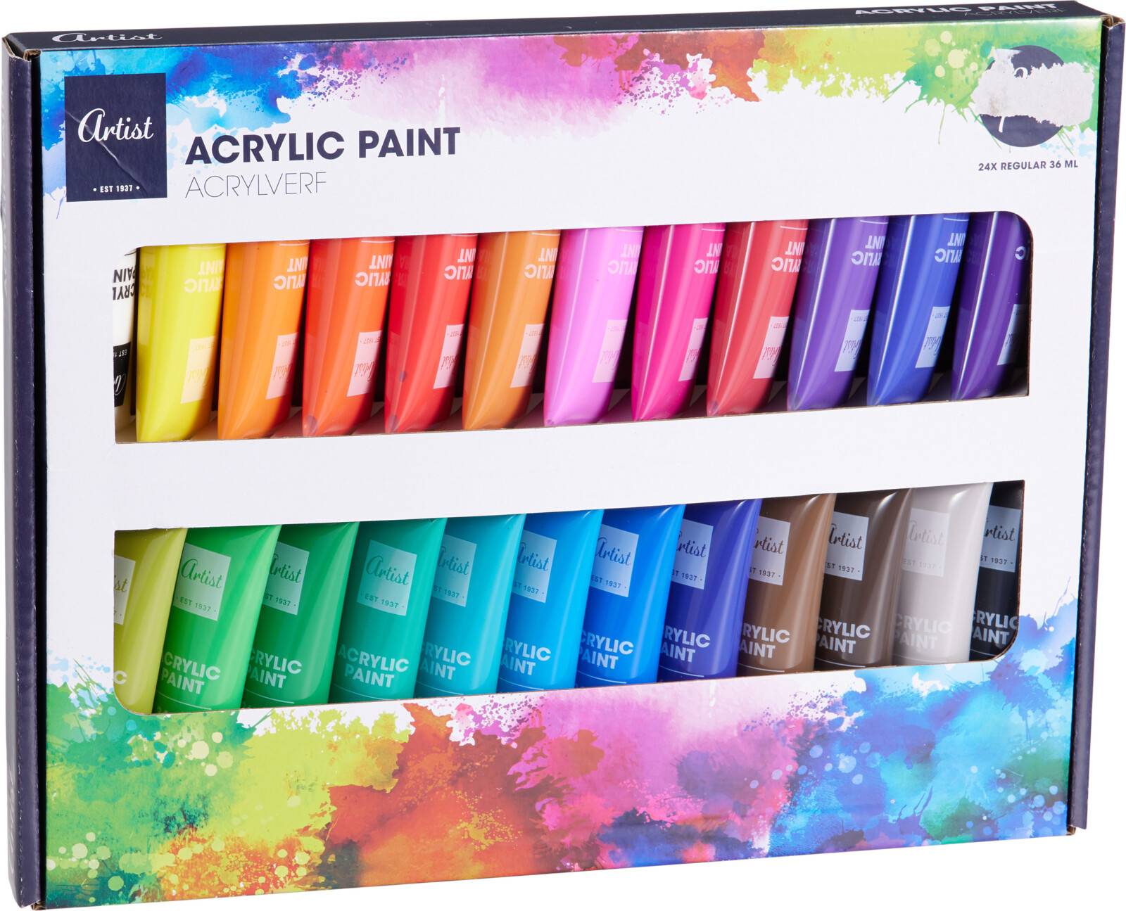 Akrylmaling i 24 farver, 24 tuber à 36 ml