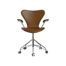 Fritz Hansen Sjuan 3217 helklädd kontorsstol hårda hjul Leather soft walnut-chrome