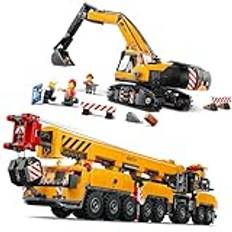 Lego City kran och grävmaskin, byggarbetsplatspaket med mobil byggkran (60409) och bandgrävmaskin (60420), Lego fordon, kombiset från 9 år – Lego City-nyheter 2024