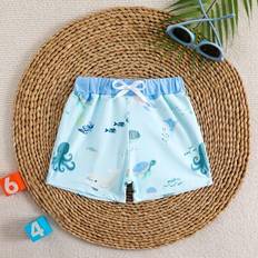 Babypojke Sommarhelg Badkläder med Havsdjursmönster, Söta Strandshorts med Slumpmässigt Mönstrade Tryck - Multifärgad (6-9M,9-12M,12-18M,18-24M,2-3Y)