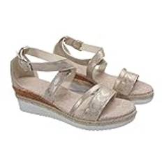 YANFJHV sandaler kilklack damer sommar: strandsandaler espadriller sandaletter platå romerska sandaler kilsandaler halkfria platta sandaler sommarskor lätta platåskor kilsandaler, silver, 36 EU