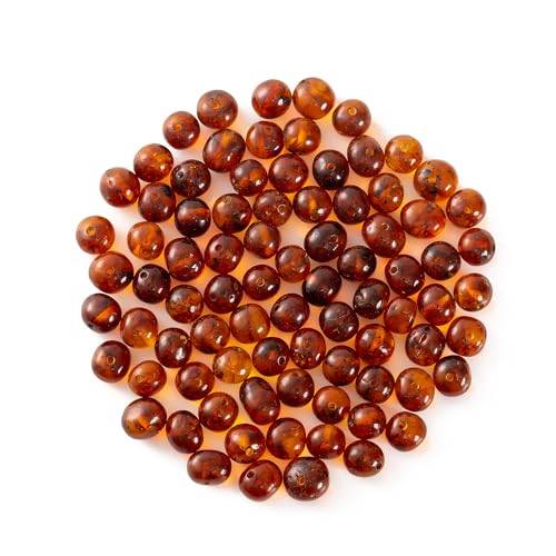 Baltic Amber lös pärla med borrat hål - 10 Grams - 6-8 mm - Polished Cognac