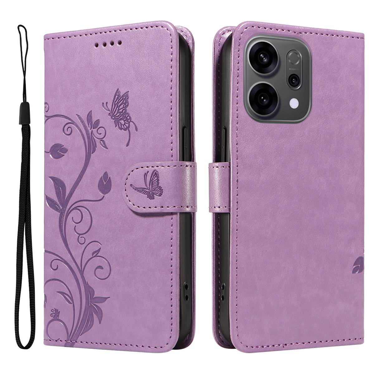 Oppo Reno 14 F Mobilfodral med fjärilar, Lila