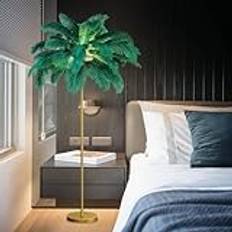 Fjäderlampa Fjädergolvlampa för vardagsrum, fluffiga strutsfjädrar, 63 tum höjd, 3 färgtemperaturer, ljusa LED-lampor, modern funky lång lampa stående ljus för sovrum, grön (svart L)
