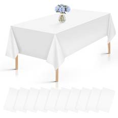 10 stycken engångs bordsduk vit, 137 x 274 cm pappersduk rulle, vattentät födelsedagsdukar, plast rektangulär bordsduk för fest bröllop picknick födelsedag