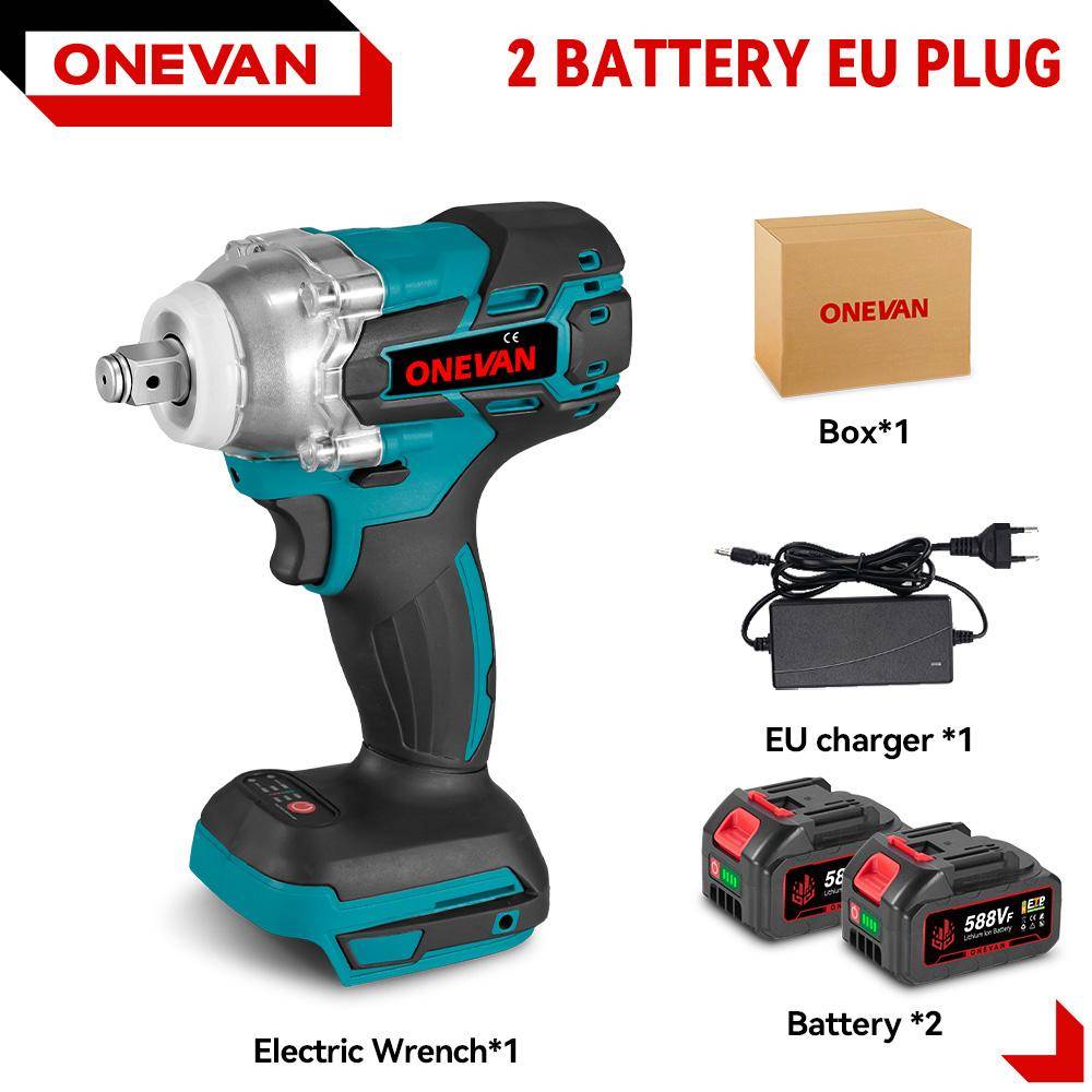 ONEVAN 520N.M Borstlös Elektrisk Slagskruvmejsel 1/2 tum Sladdlös Sexkantshylsa Skruvmejsel Elverktyg För Makita 18V Batteri 2 Battery EU Plug