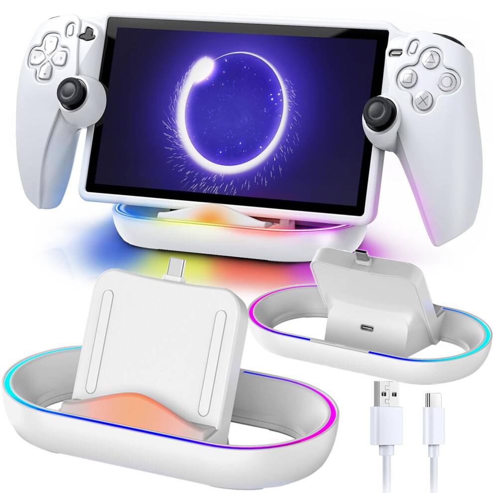Opladningsstander til PS Portal Remote-afspiller, magnetisk stik-opladningsdock med RGB-lysstrimmelbase, etuivenligt design til PlayStation