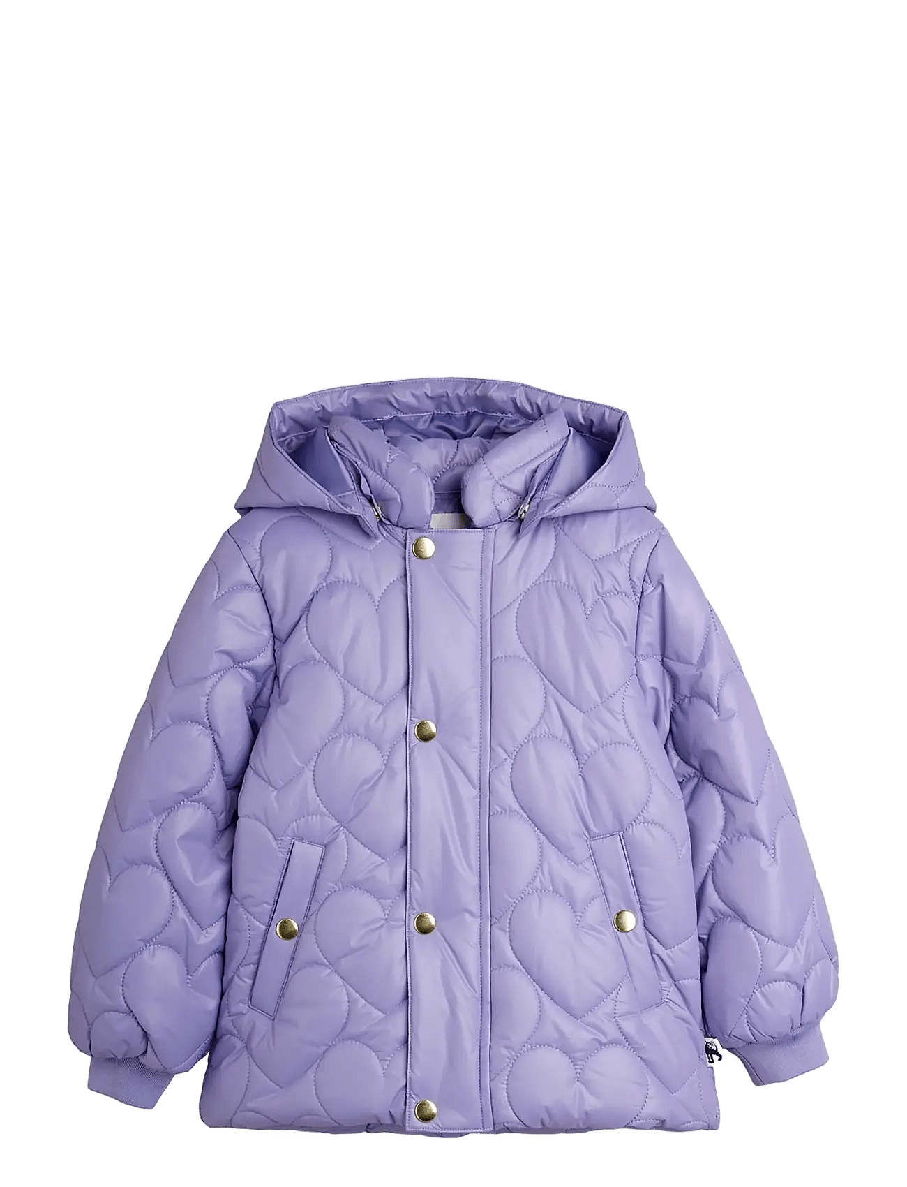 Mini Rodini Heart Quilted Hooded Puffer - Purple - 80/86