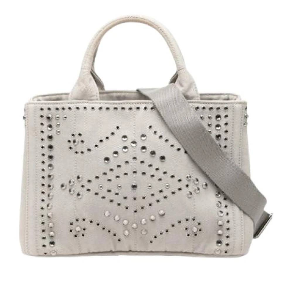 Prada Vintage Pre-owned Studded Denim Satchel - Vintage - Dame - Grå - ONE SIZE - Denim
