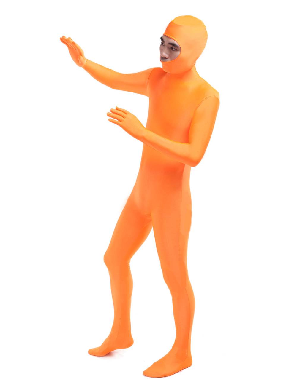 Morph Suit Organe Lycra Spandex Fabric Catsuit with Face Opened Men's Body Suit