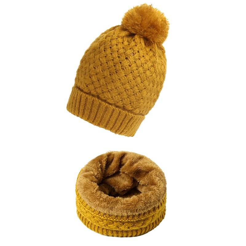 Vinterscarf unisex solid stickad uppsättning halsring halsdukar hatt snood mössa pälsmössa herr kashmir varm ullkrage halsdukar barn - Wj75- uppsättning 7