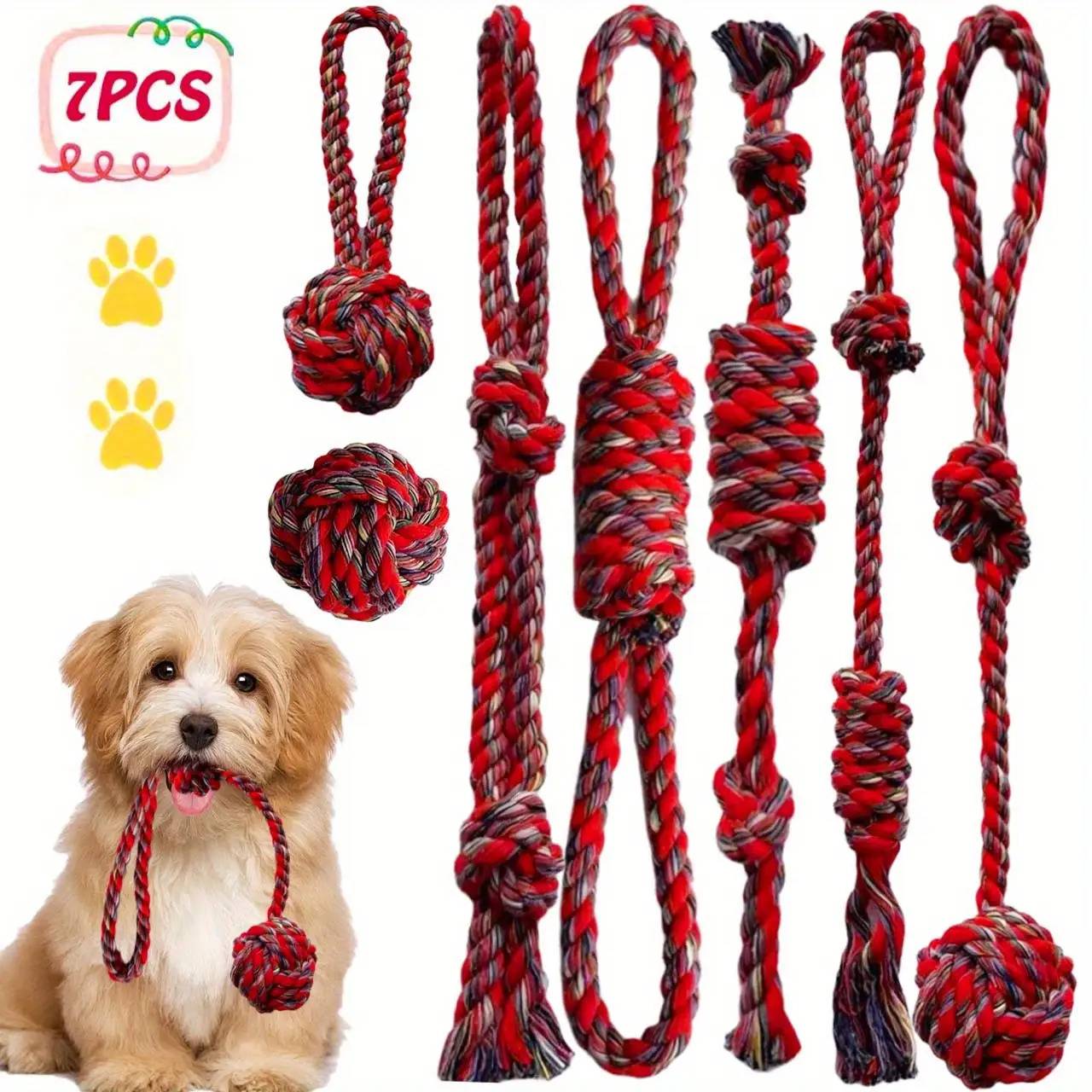 7pcs Set Of Chew Rope Knot Toys, Durable Training Interactive Dog Rope Toys, Suitable For Sizes Of Dogs For Play And Interaction. Multifunctional Teeth Grinding Rope, Indoor And And Teeth Cleaning